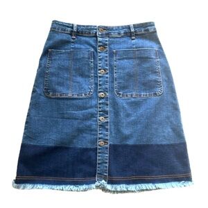 A Love A Denim Button-Front Skirt Two-Tone Raw Hem Women’s